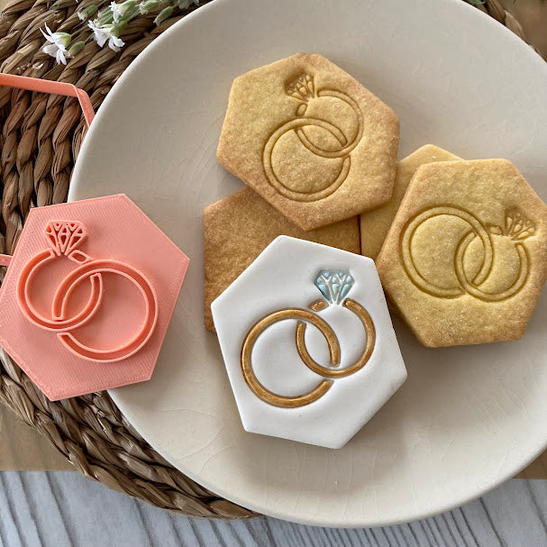 Alliances en cadre hexagonal - Mariage - Emporte-pièce pour biscuits de mariage