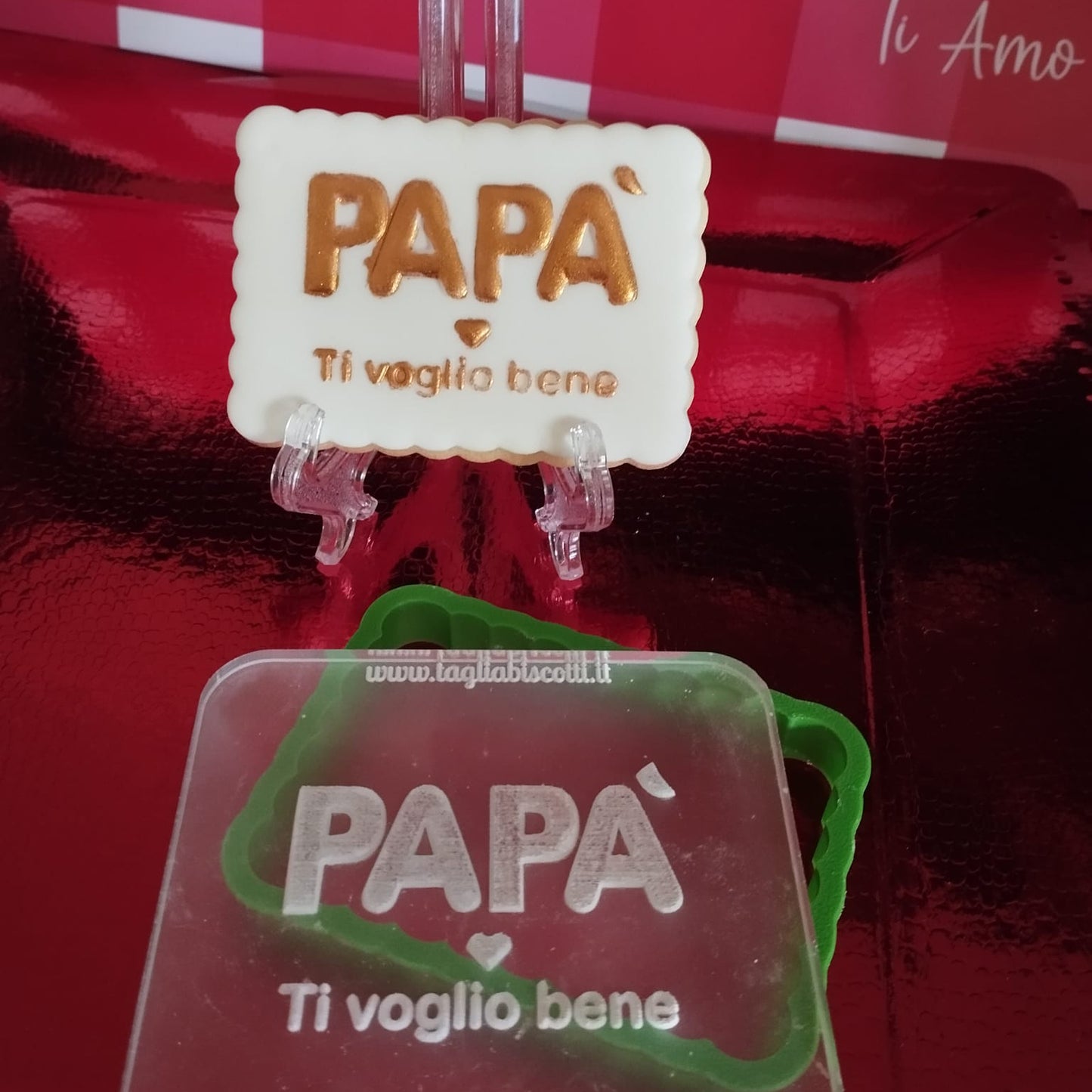 Stampo in Acrilico Outbosser "Papà ti voglio bene" - Festa del Papà - Cookies cutter - Formina / Stampo per biscotti o decorazione dolci da 8cm