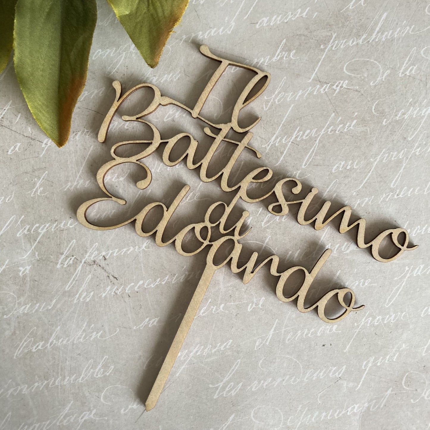 Cake Topper in legno per torta battesimo bambino con nome personalizzato - per decorazione torte - 15cm