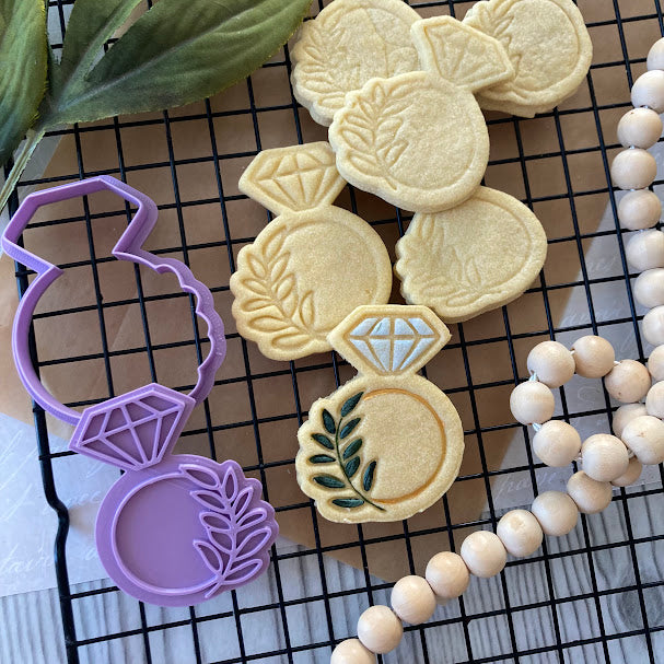 Anello con diamante e rametto - Matrimonio - Formina - Cookies cutter per biscotti nuziali