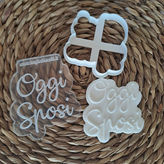 Cookies Cutter "Oggi Sposi" with floral outline - for decorating biscuits or wedding cakes - Wedding - Mold - Sugar paste mold