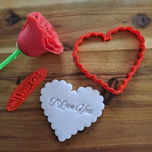 Je t'aime - Saint Valentin - tampon - écriture - moule pour biscuits ou décorations en pâte à sucre de 6 à 20cm