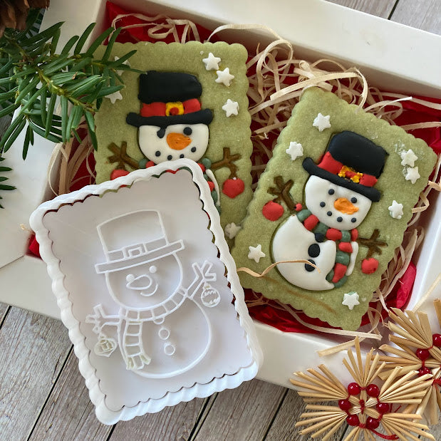 Bonhomme de neige avec cadre ondulé - Noël - Emporte-pièce - Moule - Moule à biscuits ou décoration de gâteau