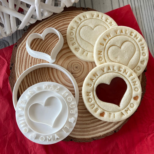 Tagliabiscotti buon San Valentino - Timbro - Scritta - Ti amo - Cookie cutter - Stampo per biscotti o decorazioni in pasta di zucchero